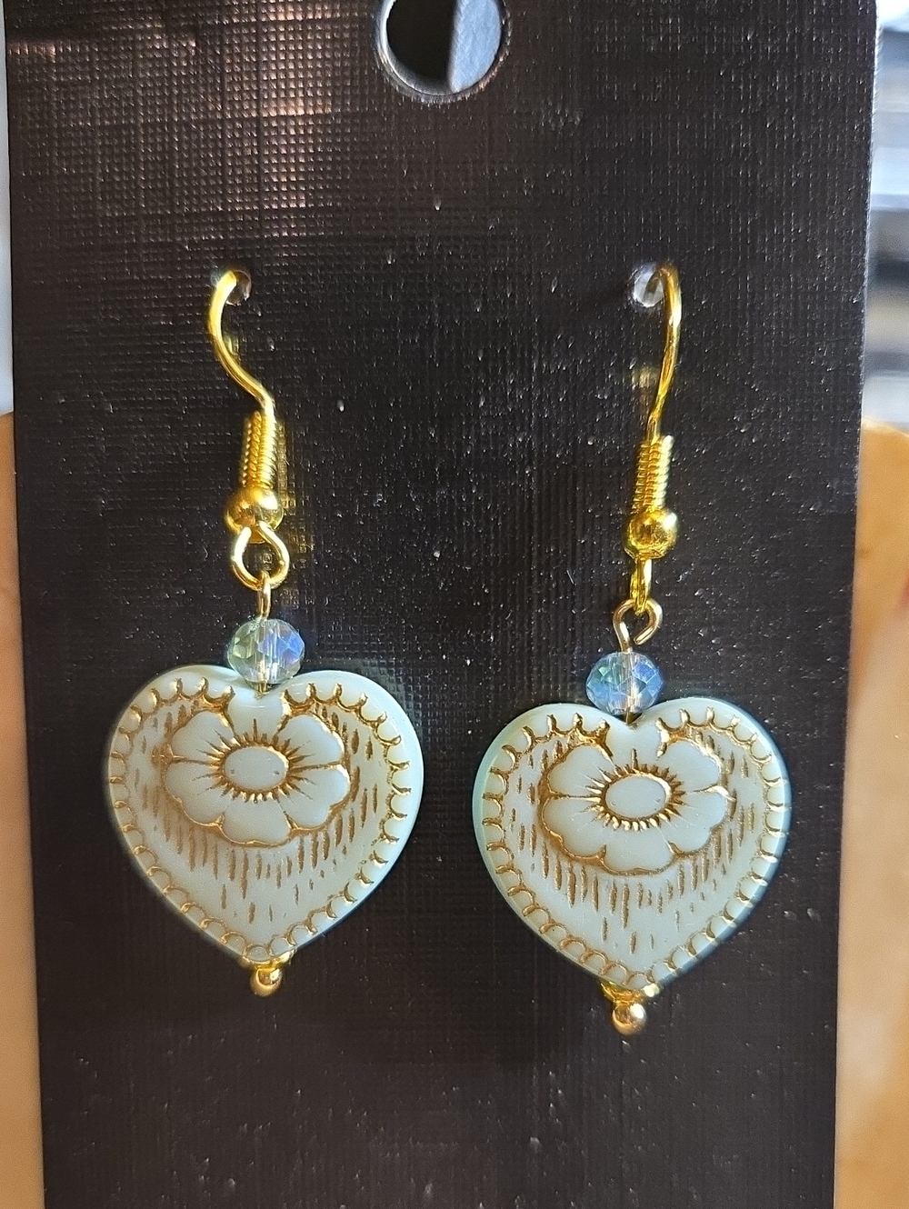 Gold-Tone Blue Heart Floral Drop Earrings - Women Jewelry: A